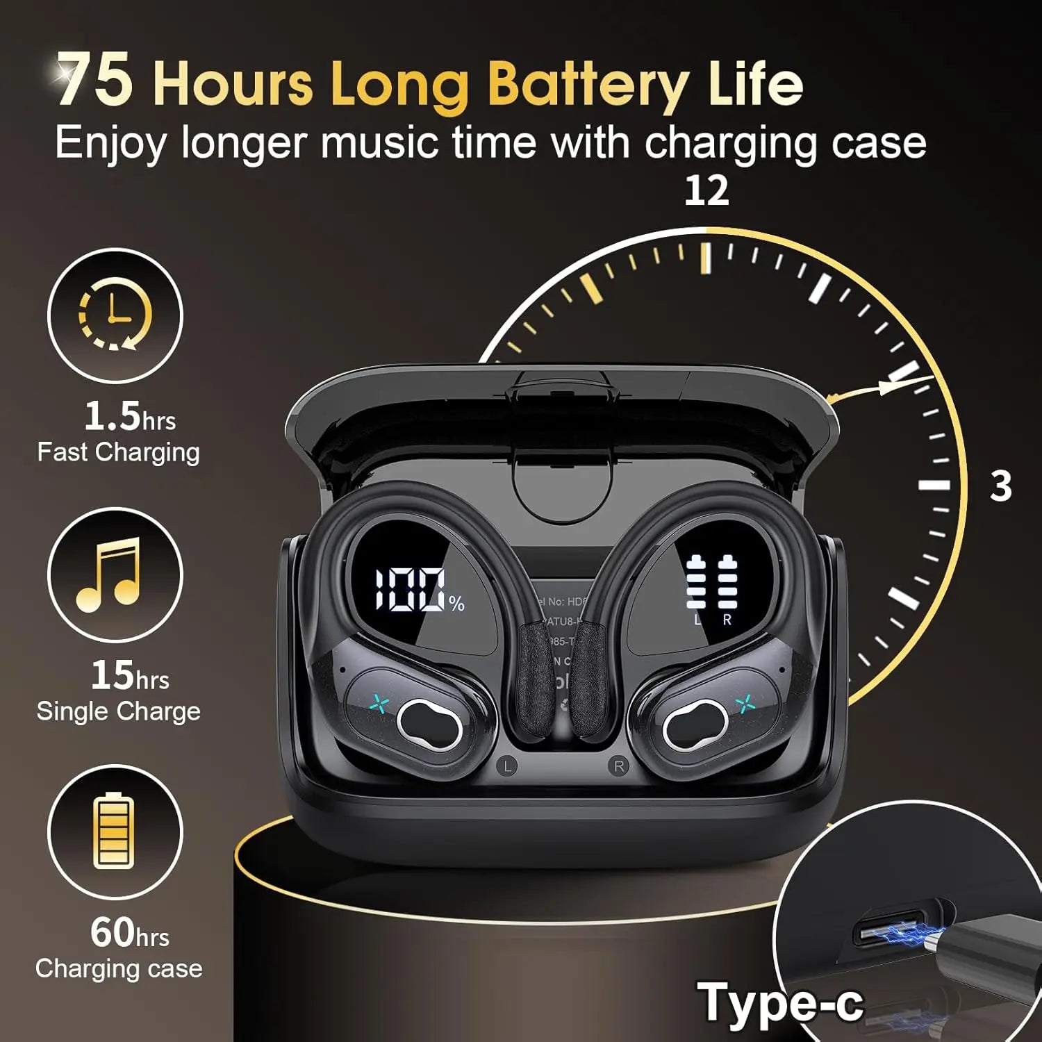 Bluetooth 5.4 IPX7 TWS Sports Earphones, HiFi Bass Wireless Headphones, LED Touch Handsfree Earphone, Noise Cancelling, Waterproof Headset
