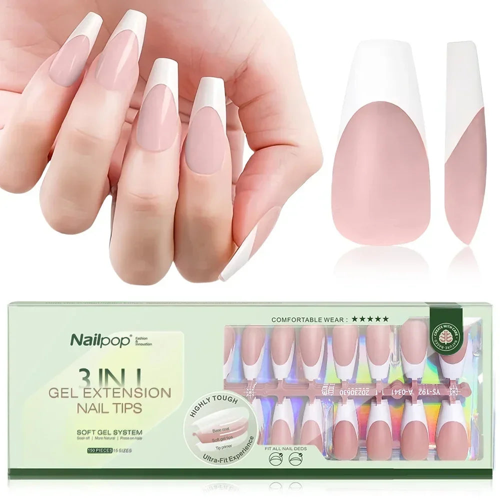 Extensions d’Ongles à Pointe Française Pré-Colorées - Nailpop 3 en 1 