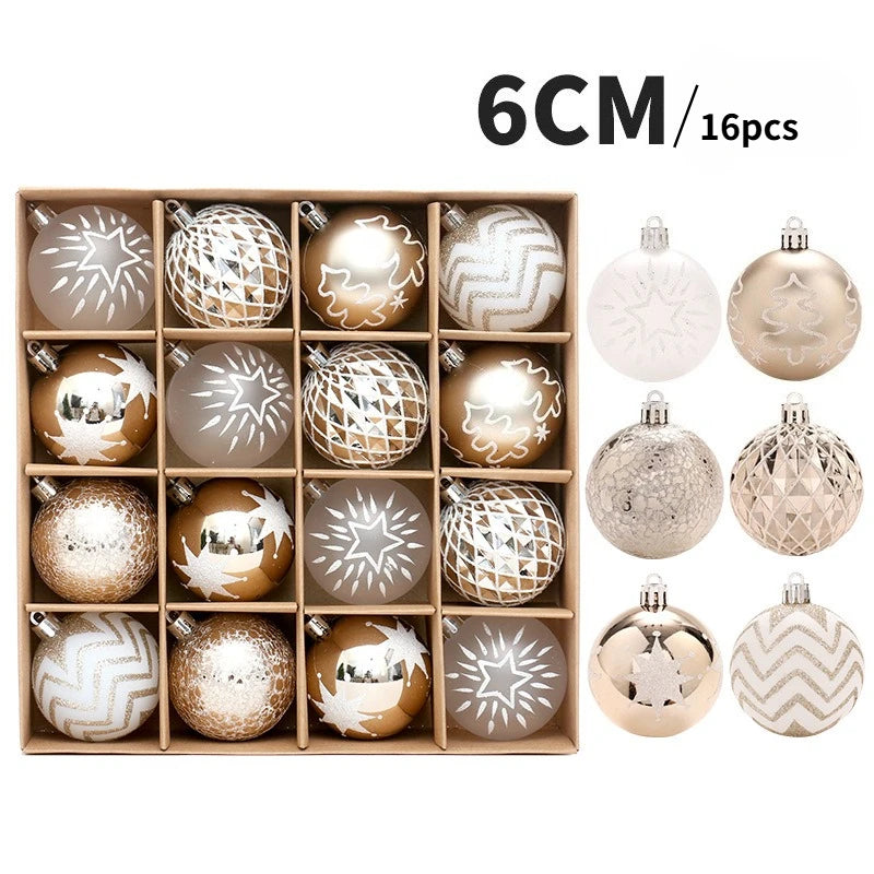 Boules de Noël champagne or – 6 cm, lot de 16 pièces, ornements suspendus pour sapin et décoration de fête