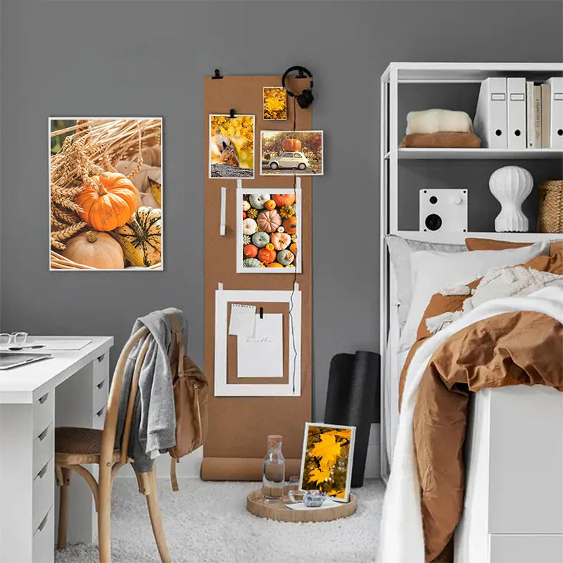 Affiche de toile de feuilles jaunes pour la décoration intérieure, impression d'art mural de vue d'automne, peinture de Aliments, image d'Halloween, salon