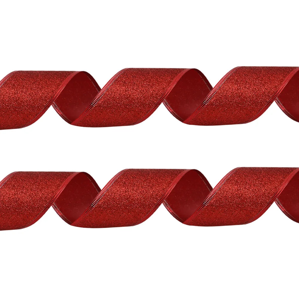 Rubans décoratifs à paillettes de 200cm x 6.3cm, rouge, argent, or, avec fil de fer, pour décoration de noël, nœuds artisanaux