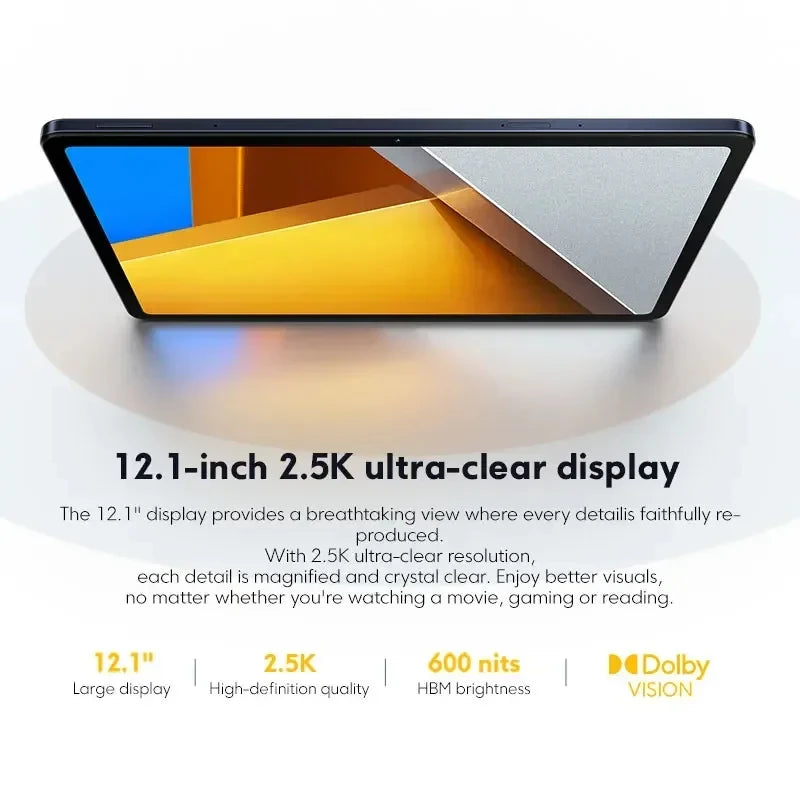 POCO Pad Version mondiale 12.1 ''120Hz 2.5K affichage Snapdragon 7s Gen 2 processeur Octa core 33W 10000mAh batterie Quad haut-parleurs