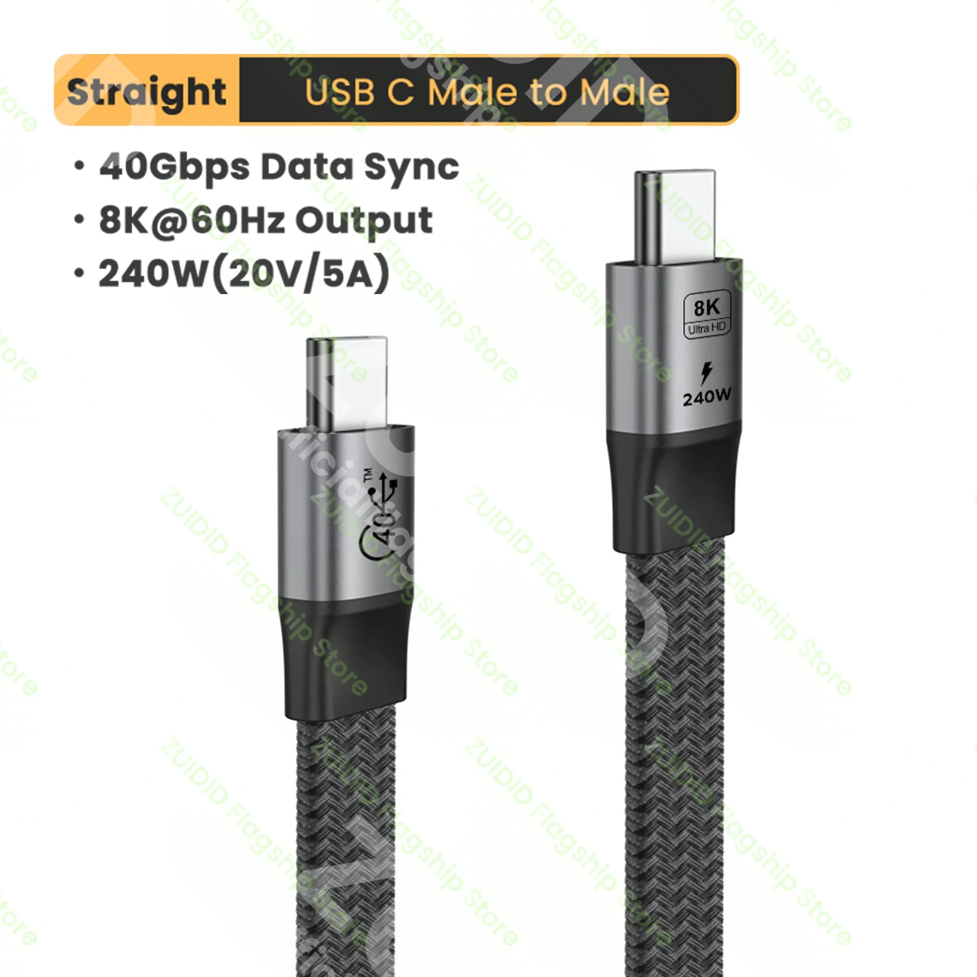 Câble de données plat USB4 40Gbps Type C à Type C ThunderBolt 3 PD 240W 5A USB-C pour iPhone 15 16 Pro MacBook Pro Samsung Xiaomi