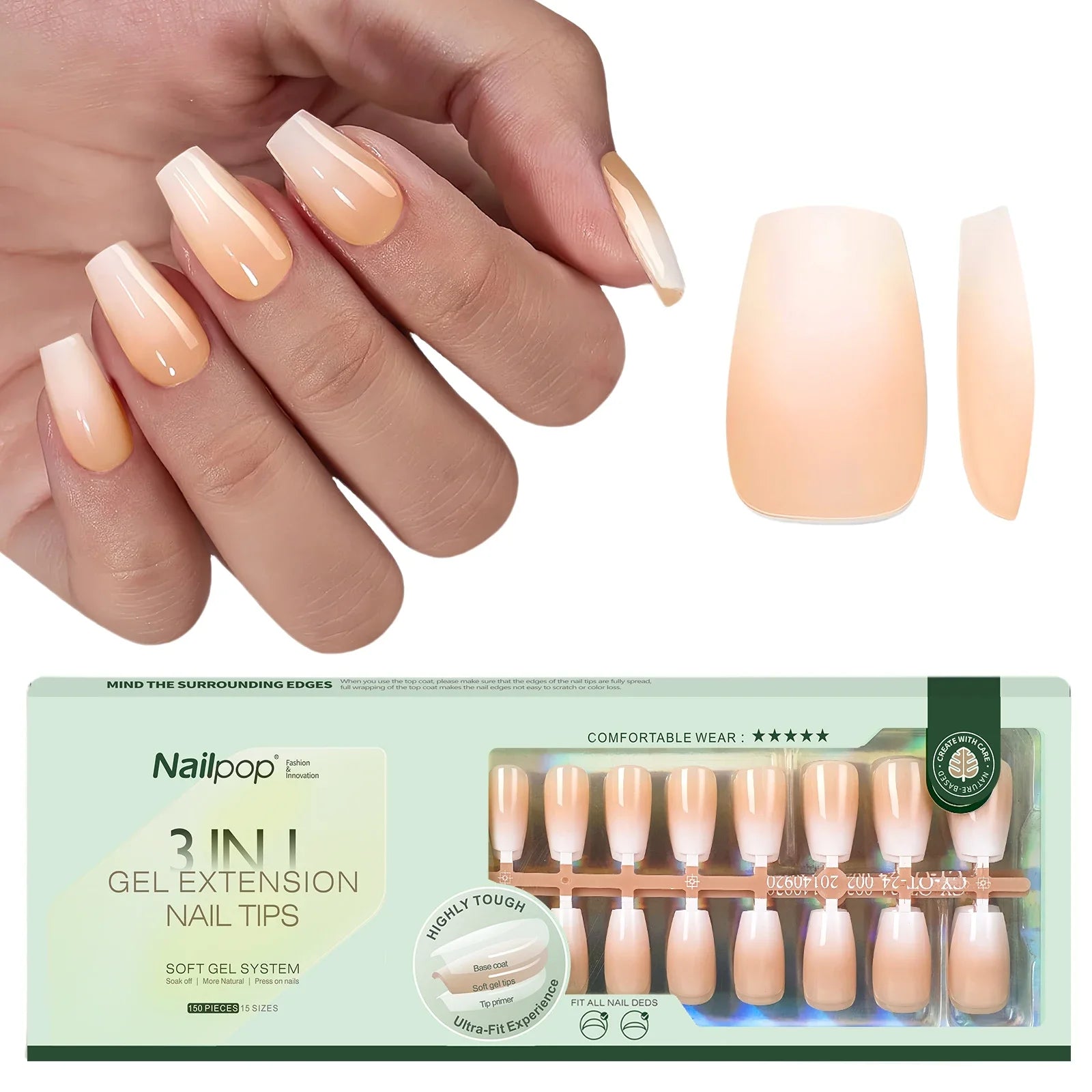 Pointes d’ongles Ombre Amande, 150 pièces