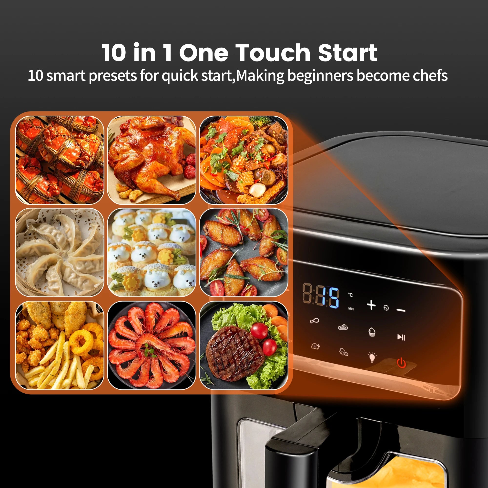 Friteuse à air Vision, grande friteuse à air de 7 L, 10 fonctions prédéfinies, friture à air, rôtissage, cuisson, déshydratation, réchauffage et plus encore, silencieuse, antiadhésive, EA