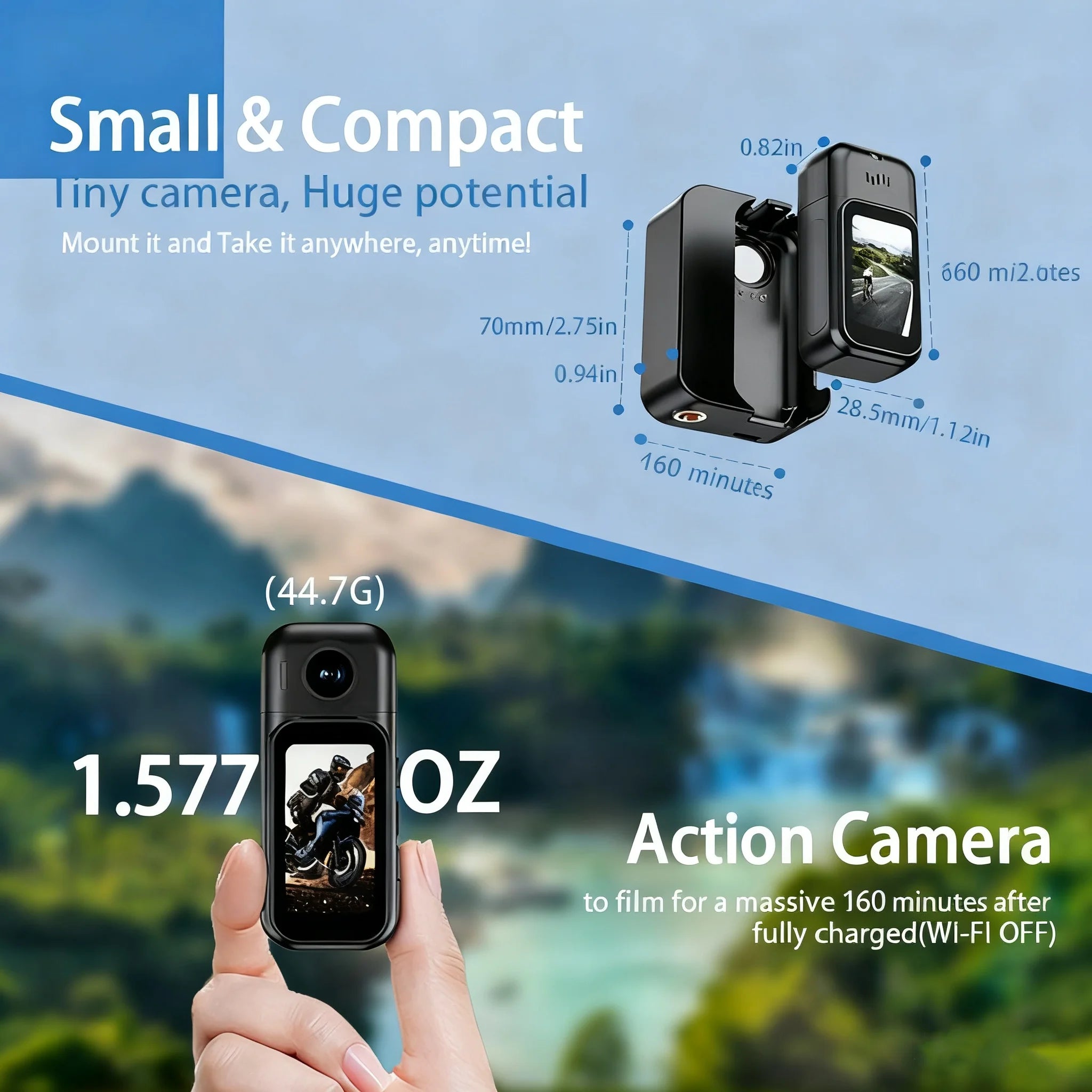 Caméra d’Action Mini JETO 4K/1080P – POV FHD, WiFi, Écran Tactile IPS