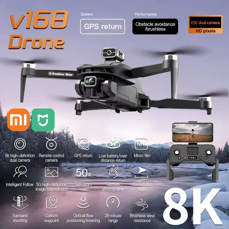 Drone Xiaomi Mijia V168 8K 5G GPS professionnel avec caméra HD, photographie aérienne, double caméra omnidirectionnelle, évitement d'obstacles, drone original