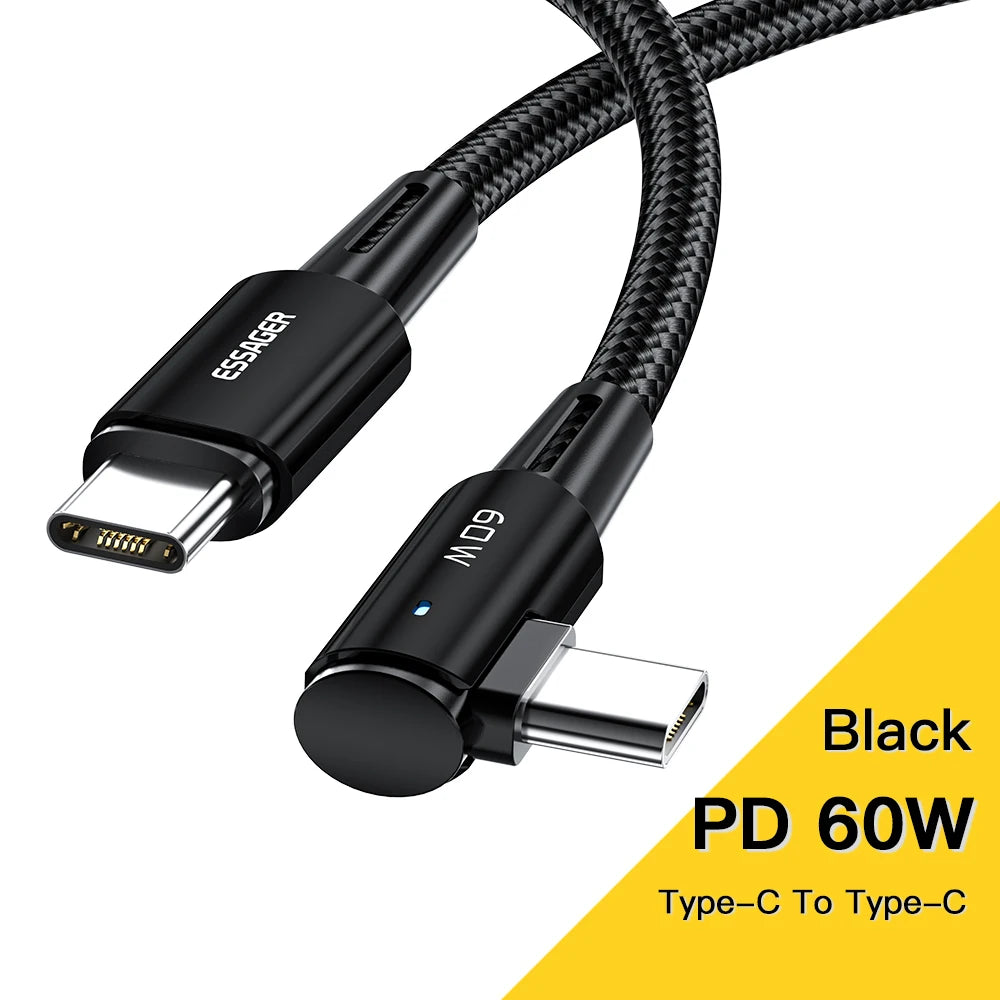 Câble USB Type-C vers USB-C Essager 100 W coudé à 90 degrés pour iPad, MacBook Pro, Xiaomi, Samsung, Huawei, charge rapide, Type-C, Date
