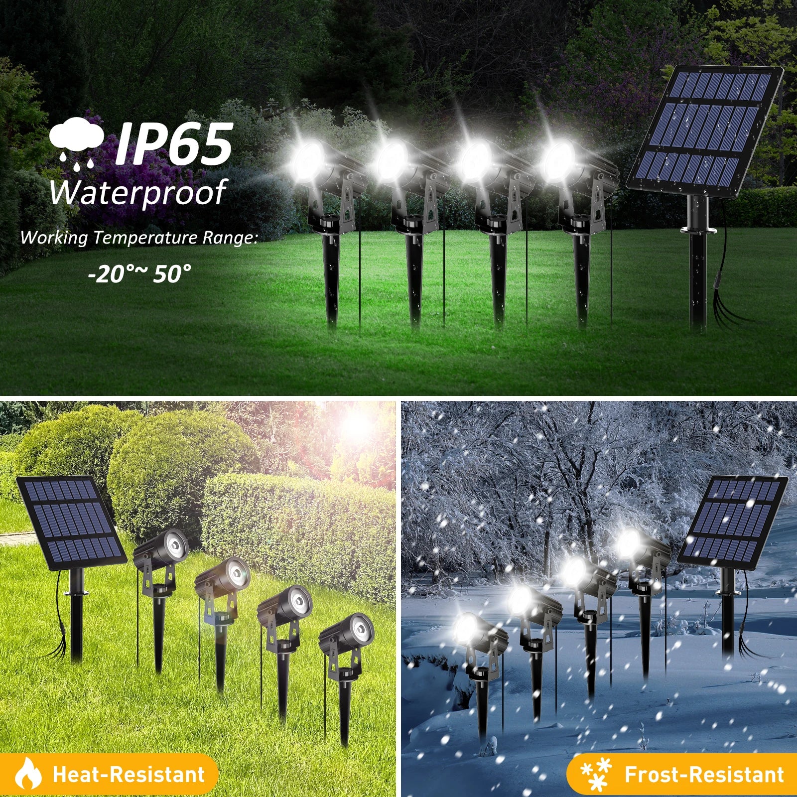T-SUNRISE Solar-LED-Strahler – IP65, RGB und warm-/kaltweiß, 1/2/4 Leuchten, Außenbeleuchtung für Garten und Dekoration