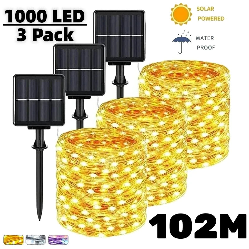 Guirlande lumineuse solaire à LED pour décoration de fête de Noël, extérieur, lumière dégradée, jardin, 102m, 52m, 32m, 22m, 12m, 7m