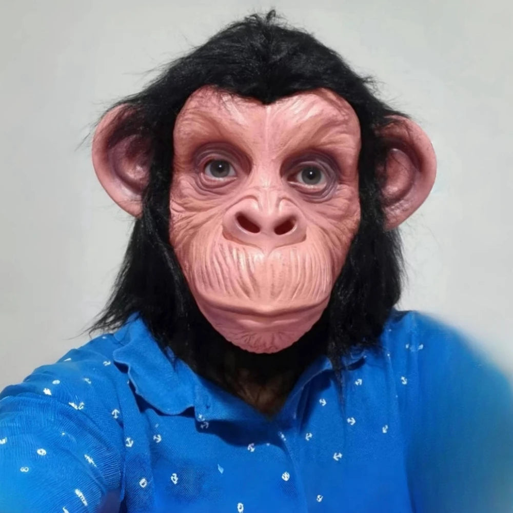 Masque gorille en caoutchouc pour cheveux noirs, couvre-chef de singe en Latex pour Halloween, Cosplay, accessoire Animal de singe drôle