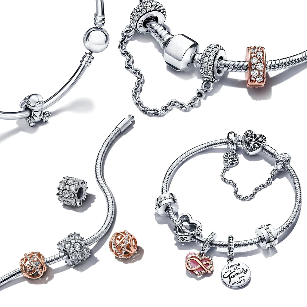 Bracelet en argent regardé 925 véritable pour femme, bracelets originaux, breloques en perles, cadeau de bijoux à bricoler soi-même, cœur, mode, 3mm