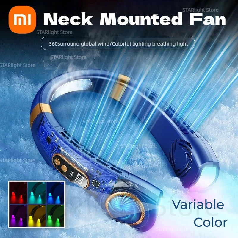 Ventilateur de cou portable Xiaomi, sans pales, affichage numérique, silencieux, rechargeable par USB