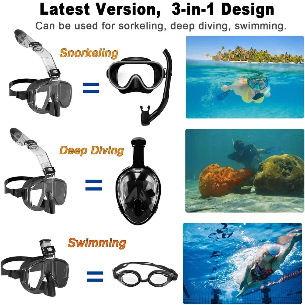 Masque de plongée sous-marine, Snorkeling, masques respiratoires Anti-buée, respiration sûre pour adulte