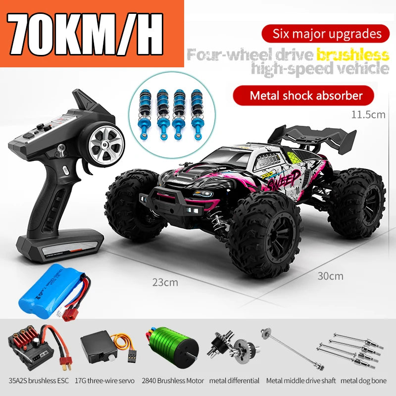 Monster Truck-Voiture tout-terrain télécommandée pour garçons, voiture 4x4, haute vitesse, 75km par heure, lumière de sauna LED, sans balais, versi1/16, RC, jouets, cadeau