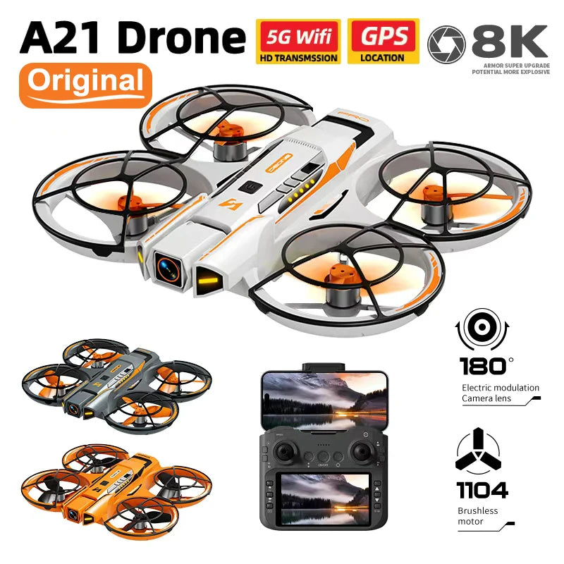 A21 Pro Mini Drone 4K – 8K HD, moteur sans balais, écran intégré