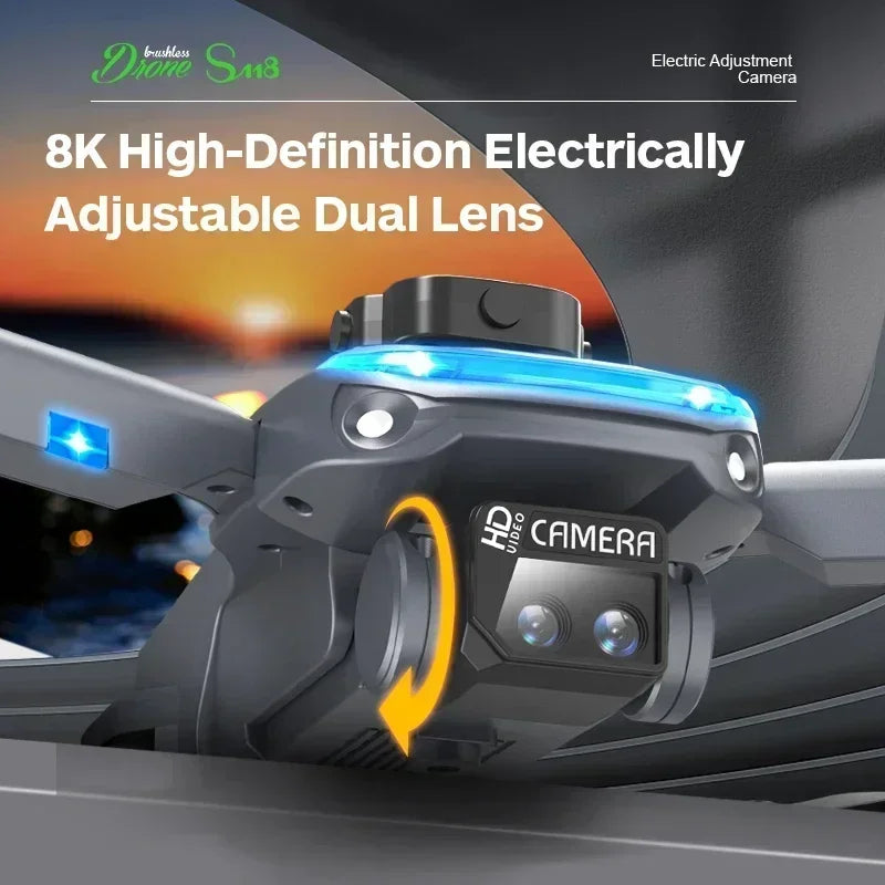 Drone RC Pliable S118 — Caméra jusqu'à 8K, Évitement d'Obstacles 360°, Moteur Brushless