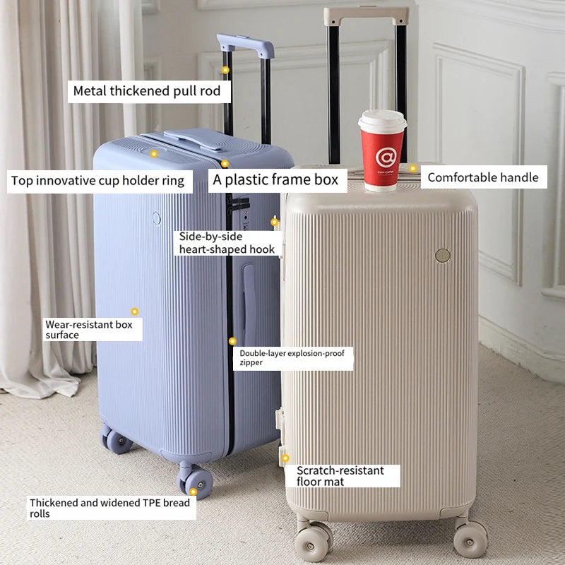 Valise SUSHIMU – Grande capacité avec poignée épaissie, cadre en plastique, verrouillage mot de passe, 20 à 28 pouces