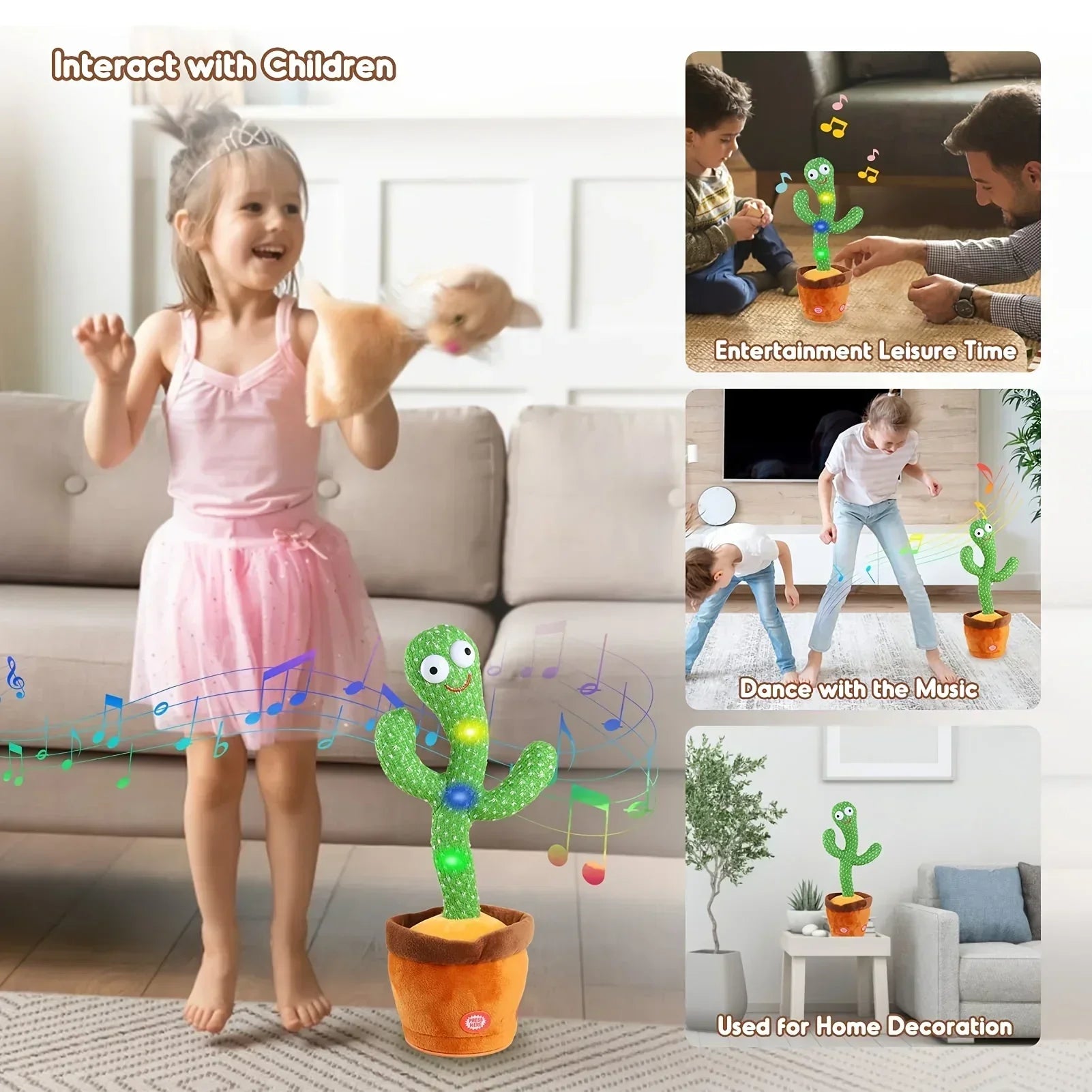 Jouets Cactus pour bébés garçons et filles, chantant, imitant, statique, répétant ce que vous dites
