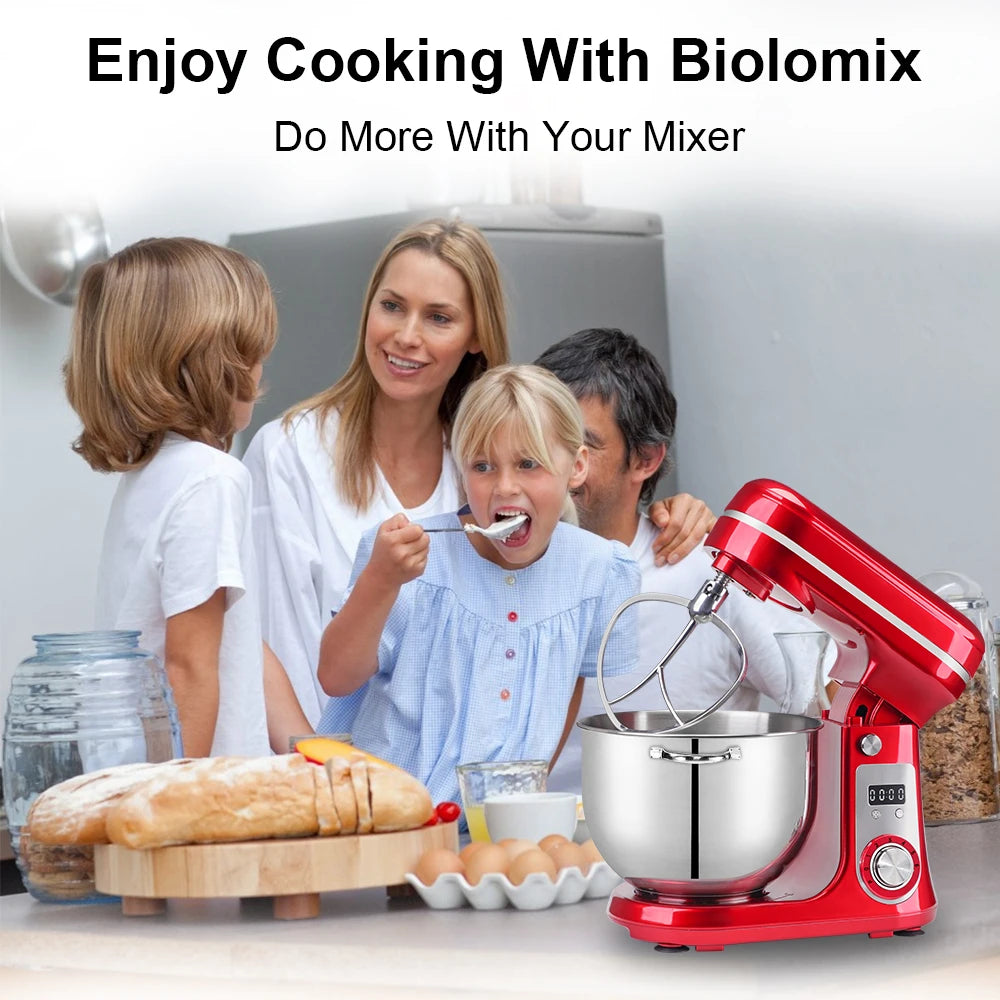 Robot de cuisine électrique BioloMix, 6L sur socle mélangeur 1200W moteur silencieux bol en acier inoxydable 6 vitesses, Crochet à pétrir, Batteur plat, bol mélangeur, Fouet filaire