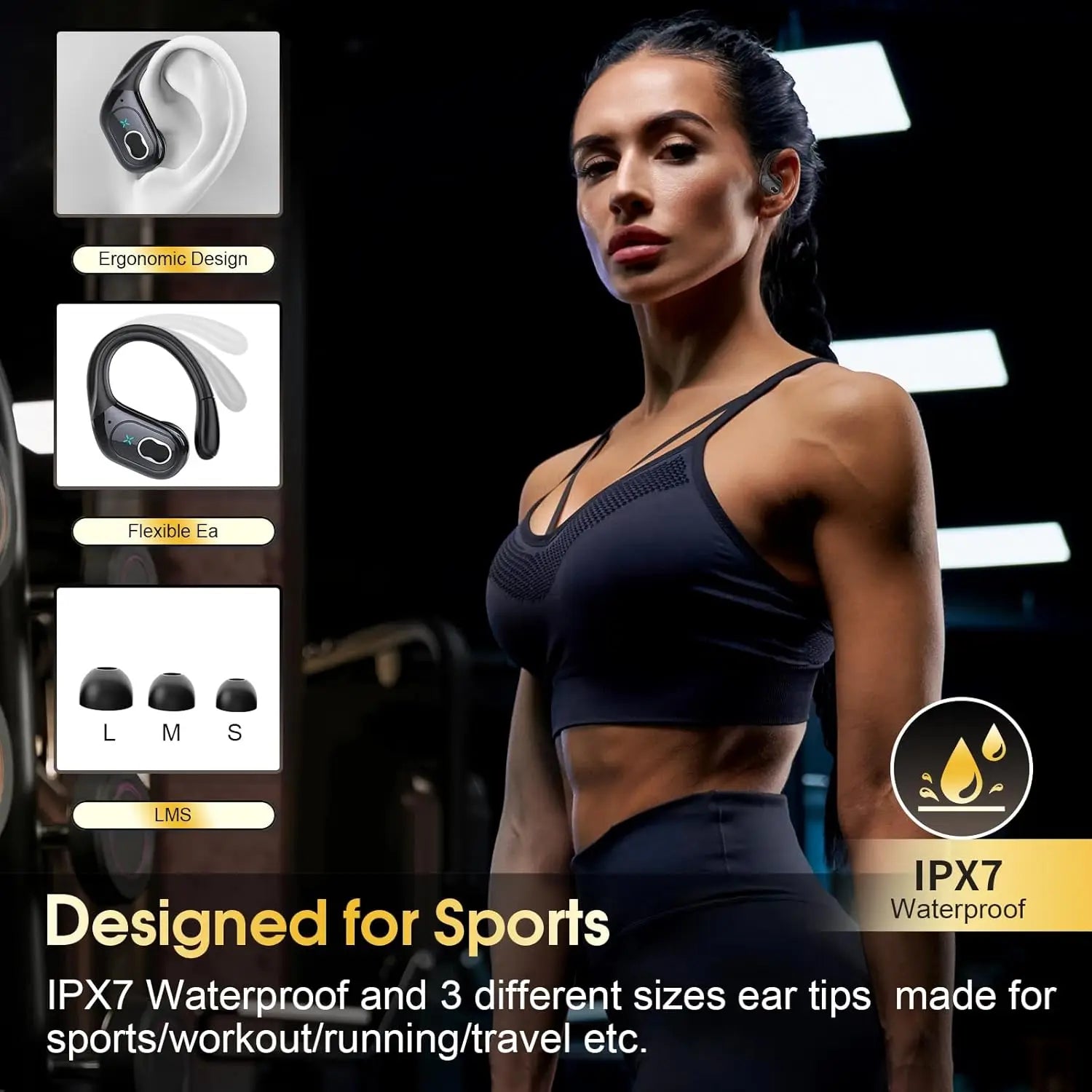 Bluetooth 5.4 IPX7 TWS Sports Earphones, HiFi Bass Wireless Headphones, LED Touch Handsfree Earphone, Noise Cancelling, Waterproof Headset
