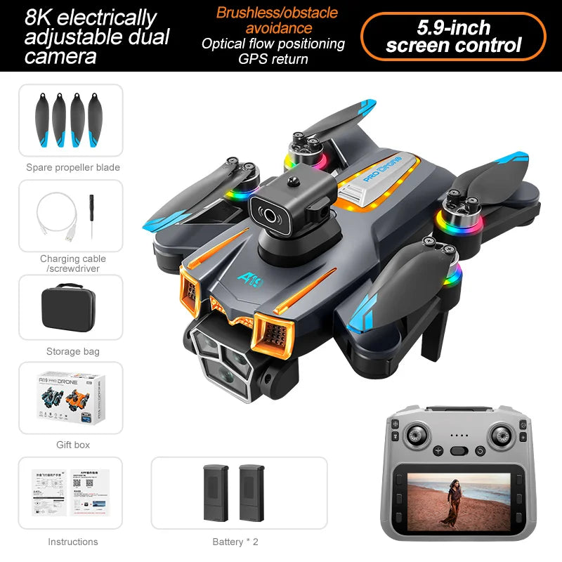 Drone A19Pro 2025 – GPS, Retour à une touche, 5G, 8K HD, Caméra omnidirectionnelle, Évitement d'obstacles, Jouet RC