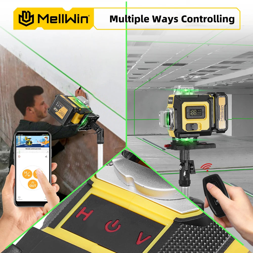 Niveau Laser 16 Lignes 4D Professionnel MELLWIN – Auto-nivelant 360° Horizontal et Vertical avec Télécommande APP