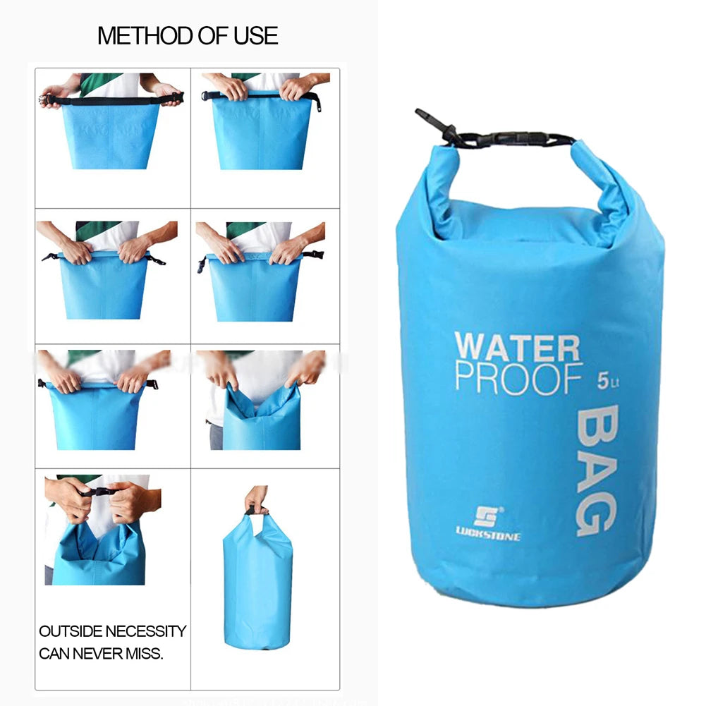 Sac étanche 5L pour activités en plein air, sacoche de rangement en poudre pour natation, kayak, canoë de rivière, trekking, bateau