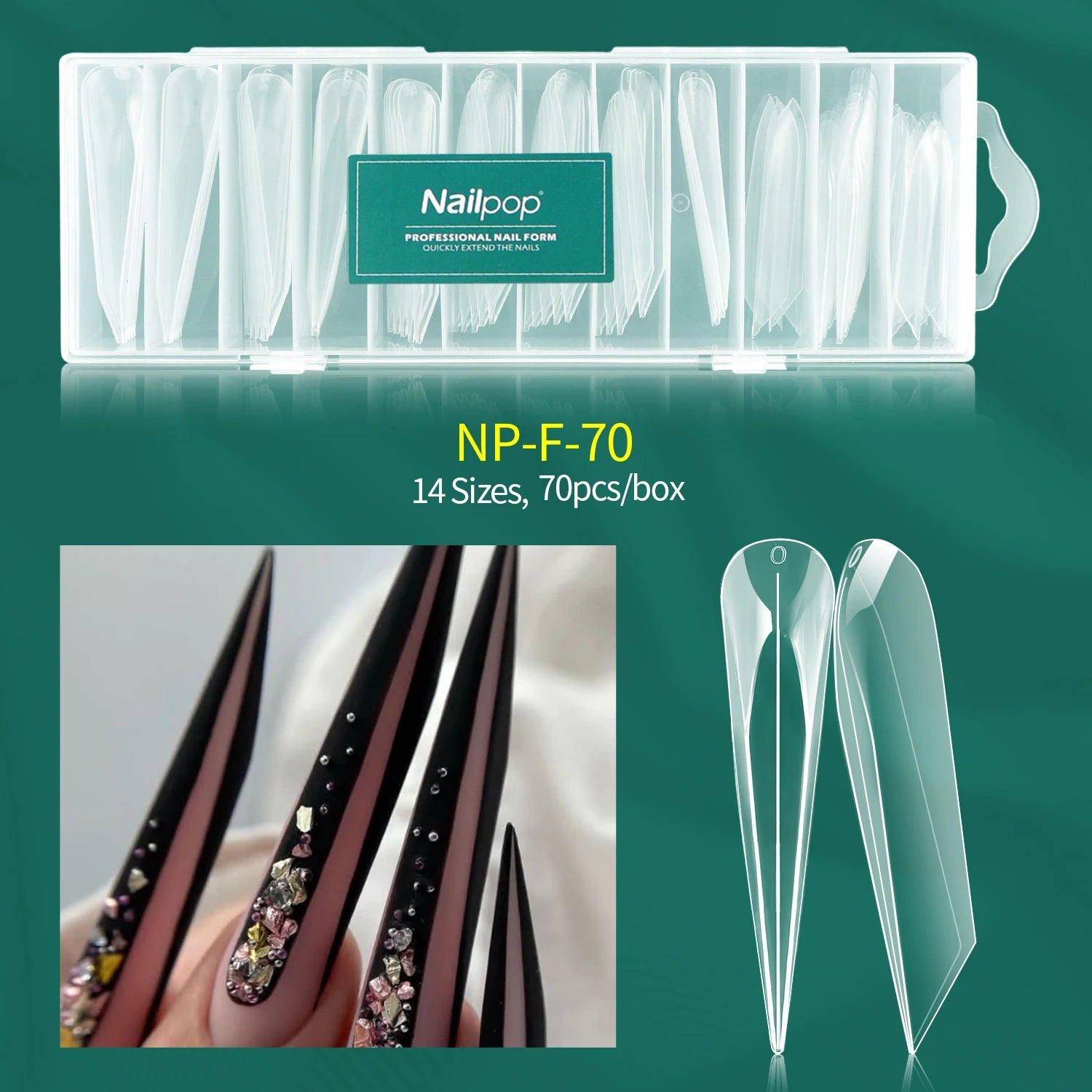 Moules à ongles à pression transparents, 70/140 pièces, 14 tailles