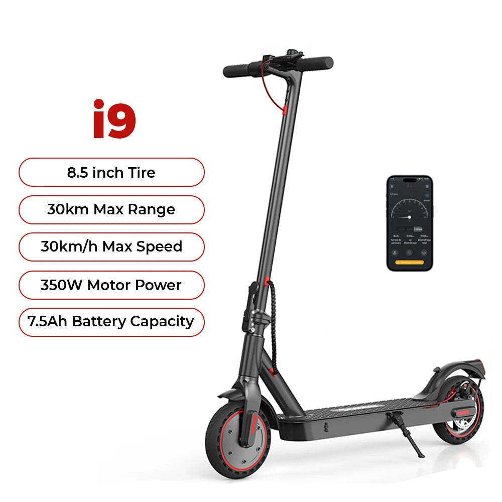 Trottinette électrique iScooter, Scooter i9 Scooter électrique 350W Scooter pour adultes 7.5Ah 30 km/h pliable E scooter pneu court 8.5 pouces nid d'abeille