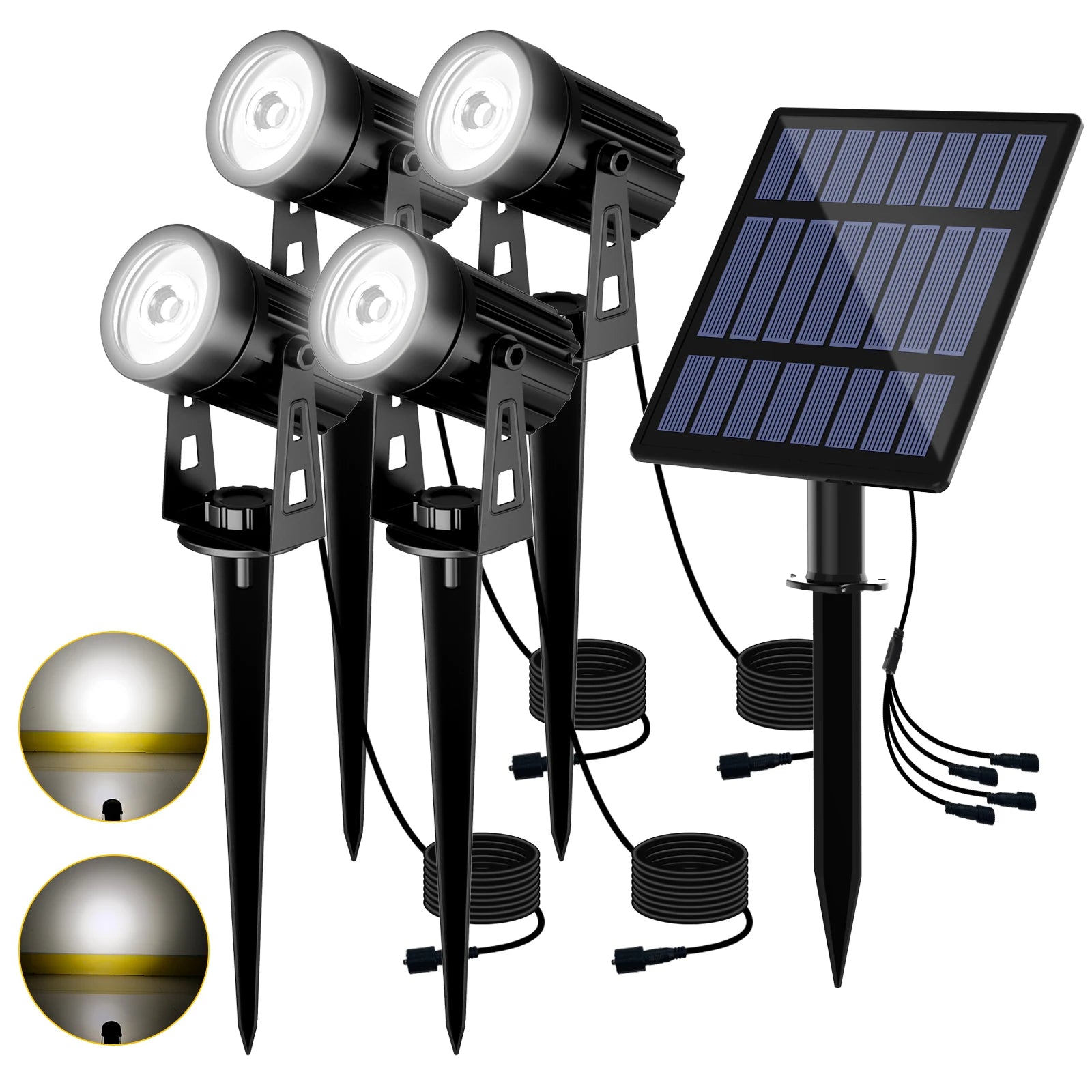 T-SUNRISE Solar-LED-Strahler – IP65, RGB und warm-/kaltweiß, 1/2/4 Leuchten, Außenbeleuchtung für Garten und Dekoration
