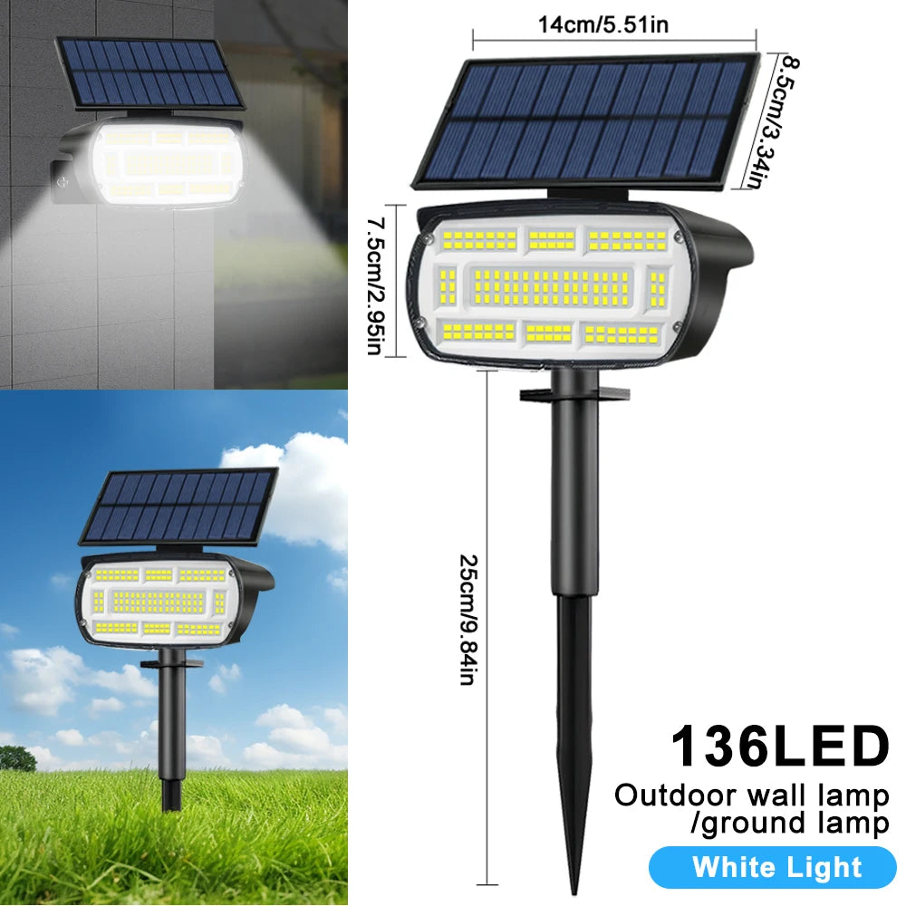 Spot Solaire Paysage 136 LED – Éclairage Extérieur Étanche pour Jardin, Allée et Voie
