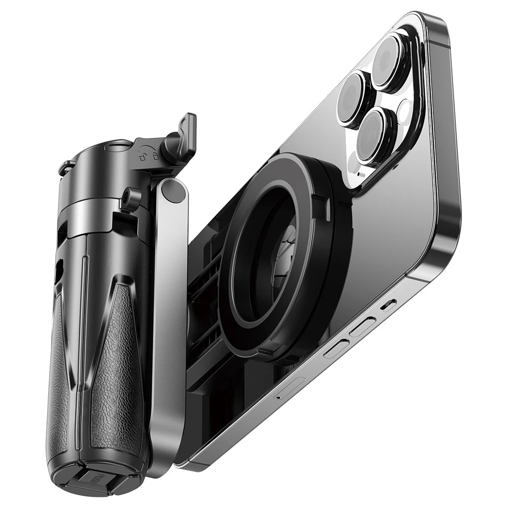 Trépied magnétique sans fil 4-en-1 – Perche à selfie, poignée, support de bureau pour iPhone & Samsung