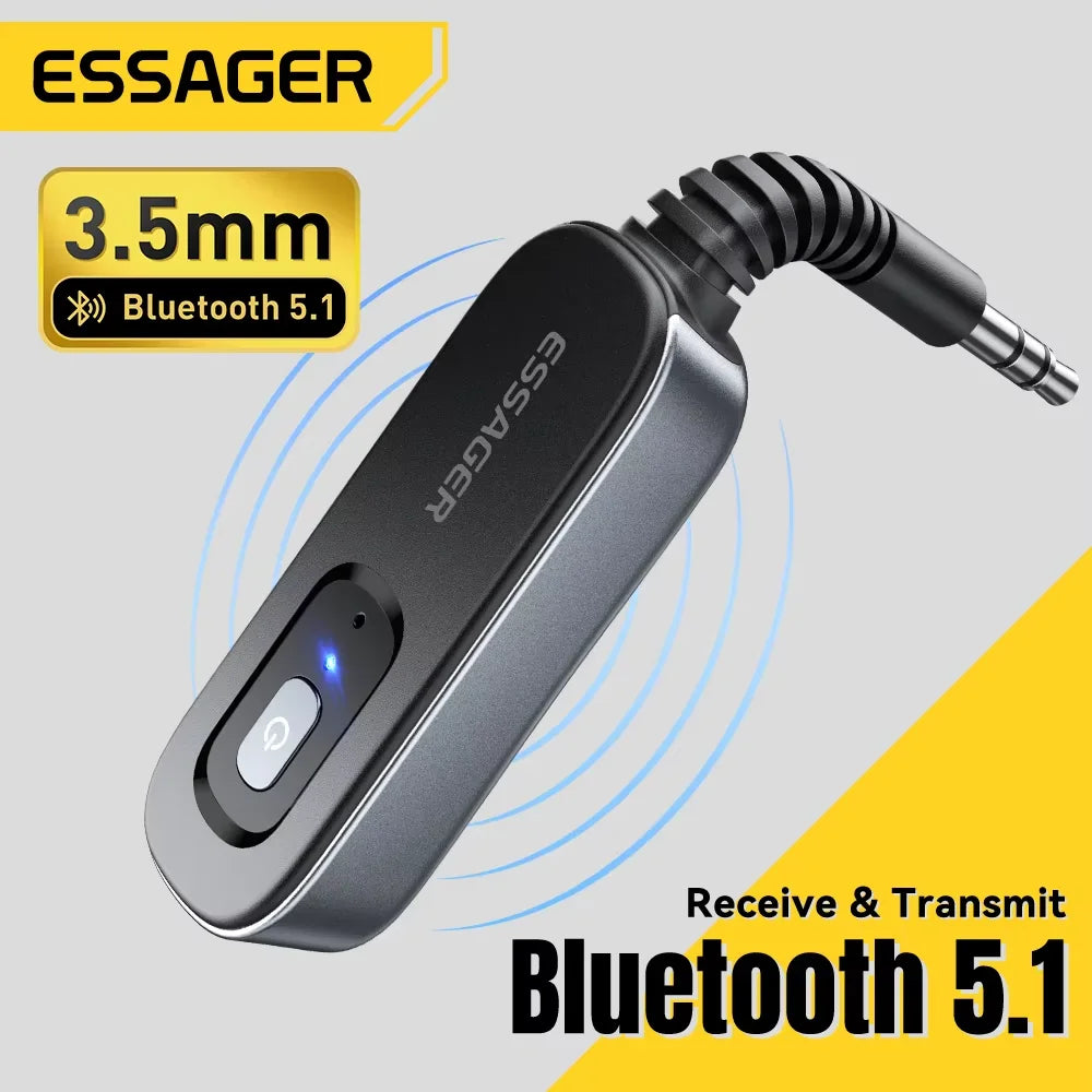 Essager Bluetooth 5.1 Audio-Sender und Empfänger, 3,5 mm, 3,5 AUX mit Mikrofon, kabelloser Adapter für Stereo-Musik, PC, TV, Autolautsprecher