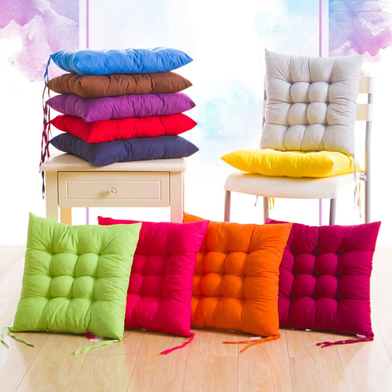 Coussin de siège de chaise carré avec sangle coordonnante, intérieur et extérieur, coussin de canapé, oreiller, maison et voiture