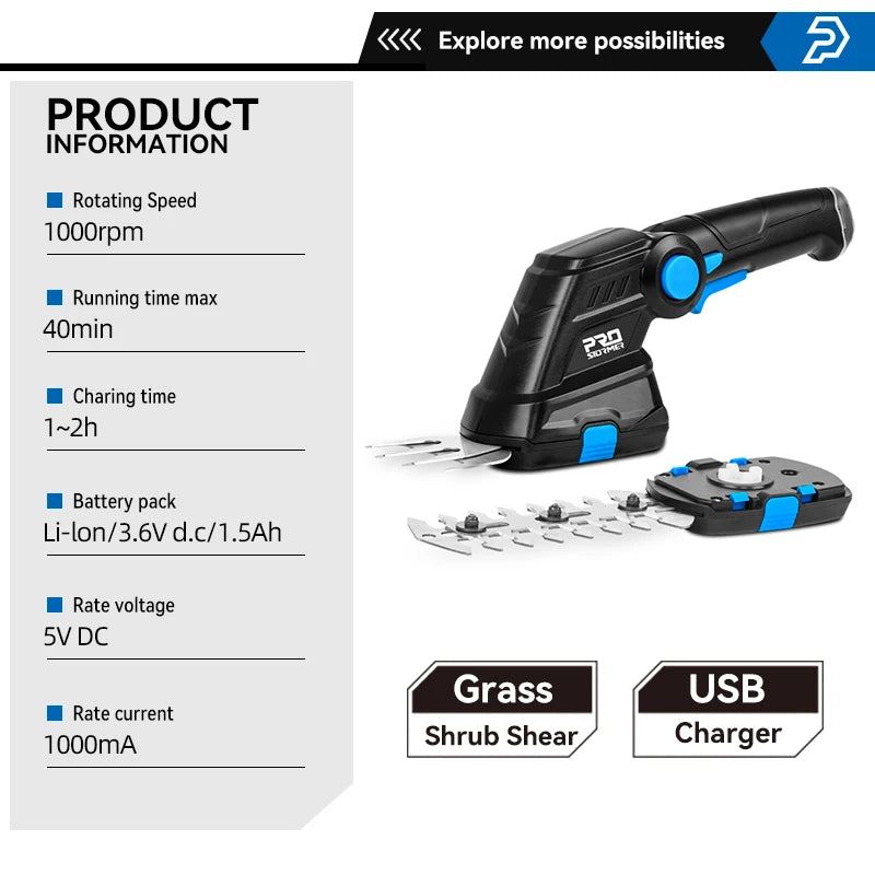 Taille-haie électrique sans fil 2 en 1, 20V, batterie, tondeuse à gazon, sécateur, outils de jardin, cisailles