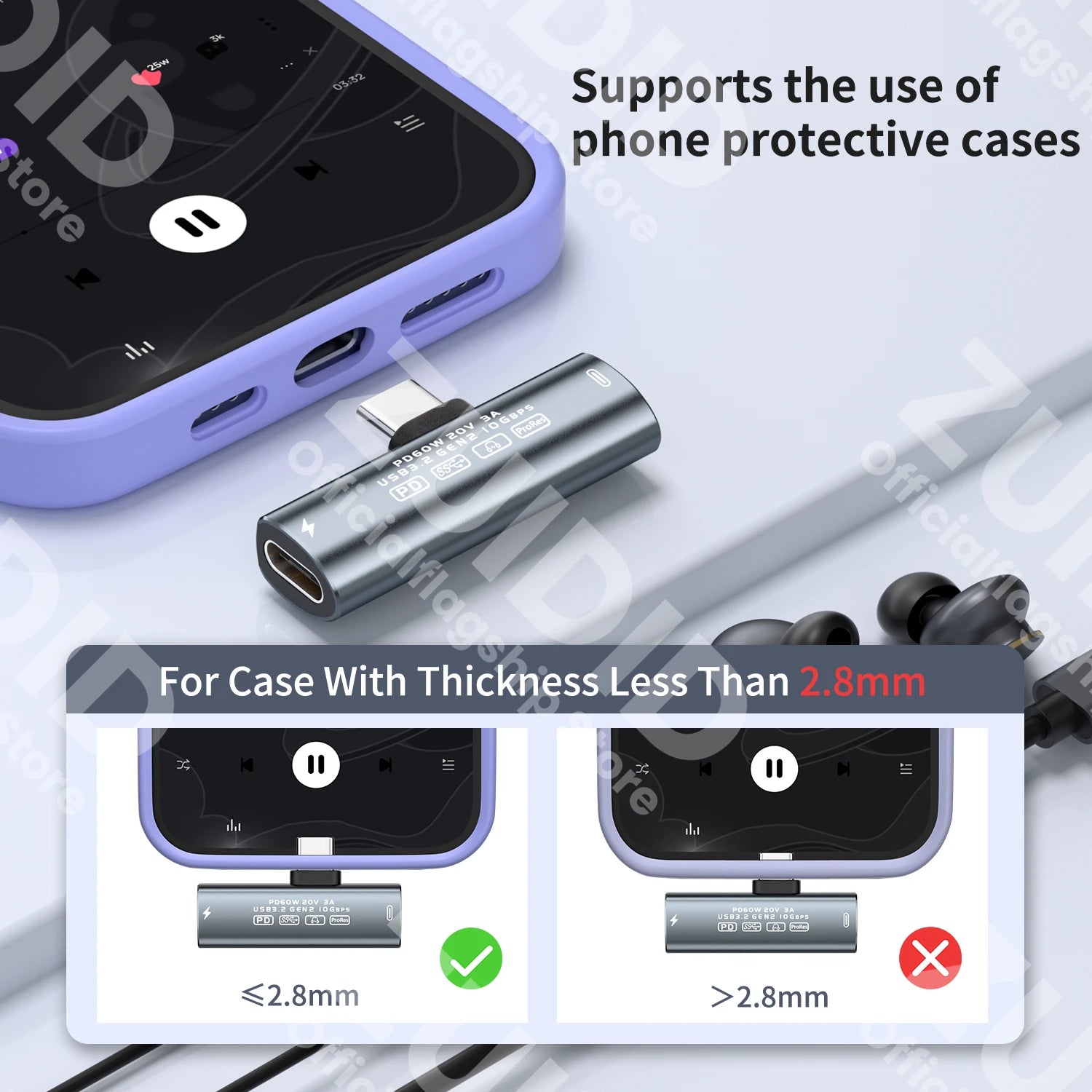 Adaptateur audio USB Type-C, 2 en 1, USB 3,2, 10Gbps, PD 60W, charge rapide, convertisseur de téléphone pour iPhone 15 Pro, Samsung