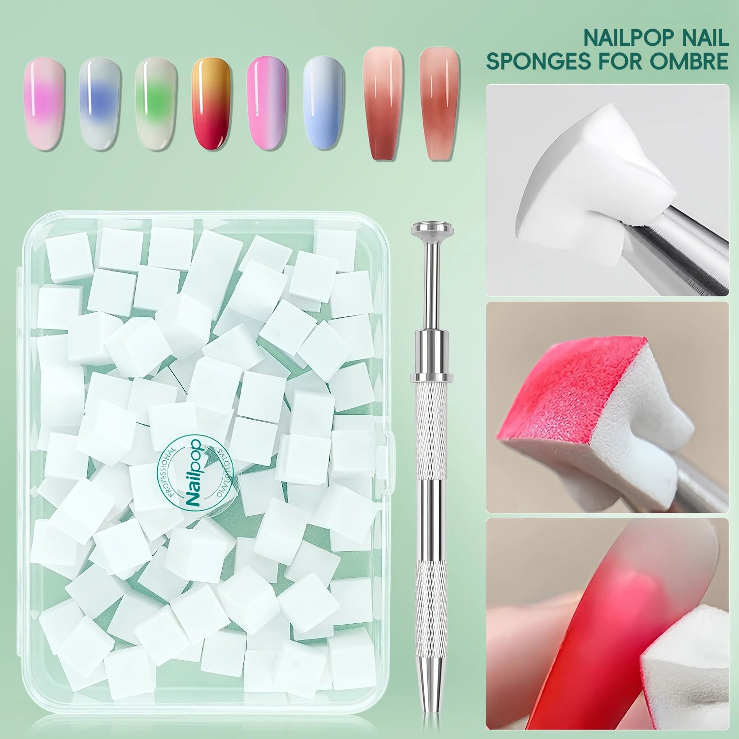 Kit Éponges Ombre Ongles 100 pcs + Stylo Applicateur