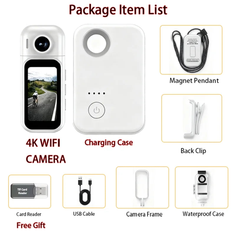 Mini Caméra Sport JETO JT-91 – POV 4K/1080P WiFi, Étanche, Objectif Rotatif 180°, Enregistreur Portable