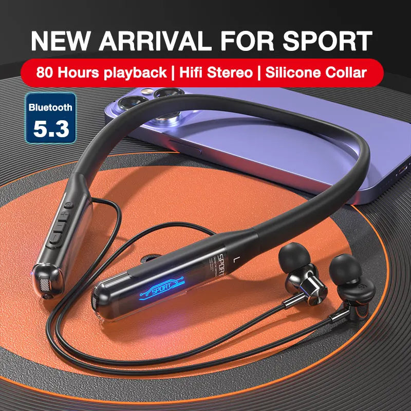 Casque Bluetooth avec Microphone EARDECO 80 heures d'endurance casque sans fil basse stéréo tour de cou écouteurs Bluetooth 5.3