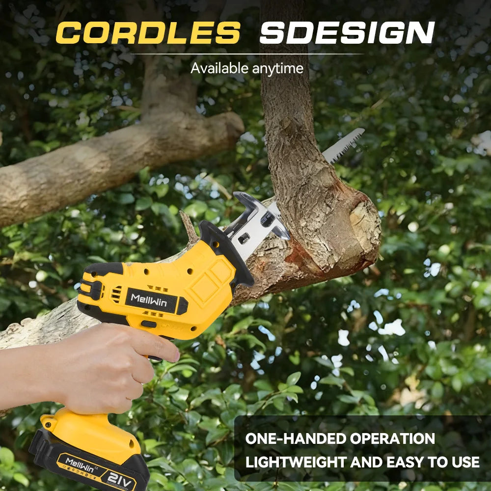 Scie Alternative Électrique Sans Fil MELLWIN – Coupe Bois, Métal et PVC, Compatible Batterie Makita 18V