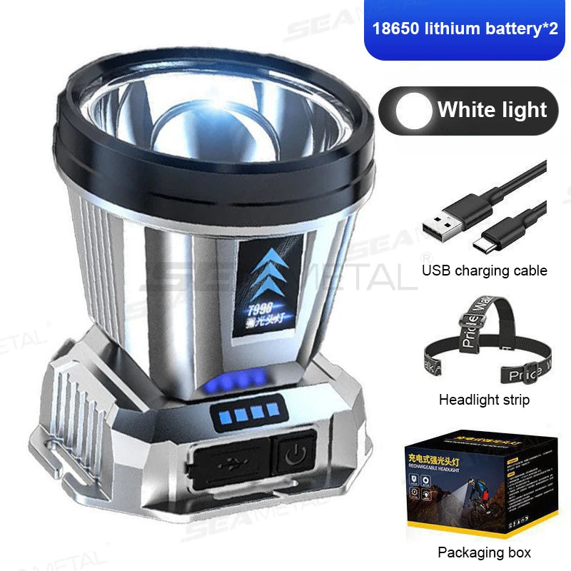 Lampe Frontale de Travail Ultra Lumineuse SEAMETAL – Portable, Rechargeable USB, Lampe LED d’Urgence Extérieure, Pêche, Randonnée