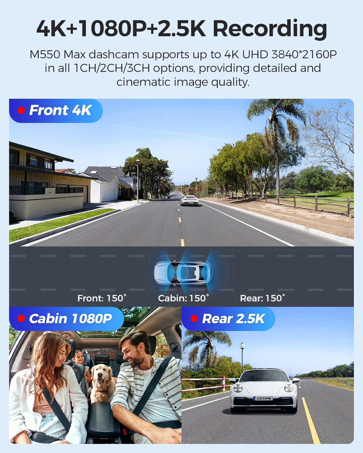 Caméra de tableau de bord AZDOME M550 Max Ultra HD 4K + 1K + 2,5K Écran 3,18 pouces GPS intégré
