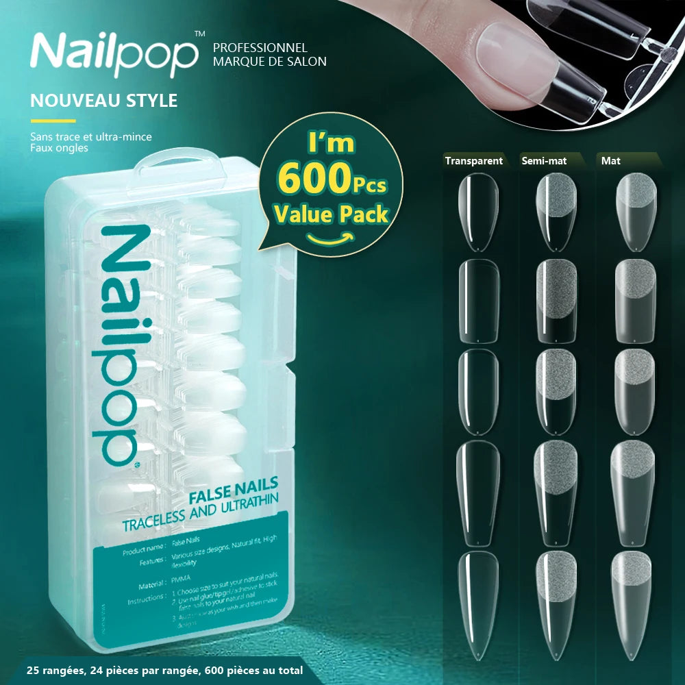 Faux Ongles Acrylique Nailpop PRO 600 pièces – Capsules Extension Multi-Formes