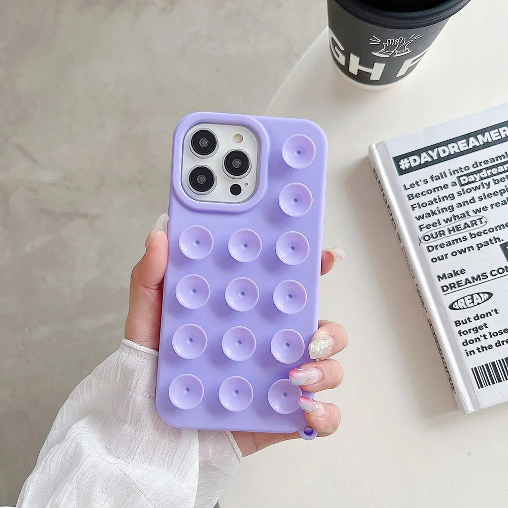 Coque de téléphone en Silicone souple à ventouse – Étui antidérapant antichoc couleur bonbon – iPhone 17/16 Pro Max/15 Pro Max Plus/14/13/12/XR