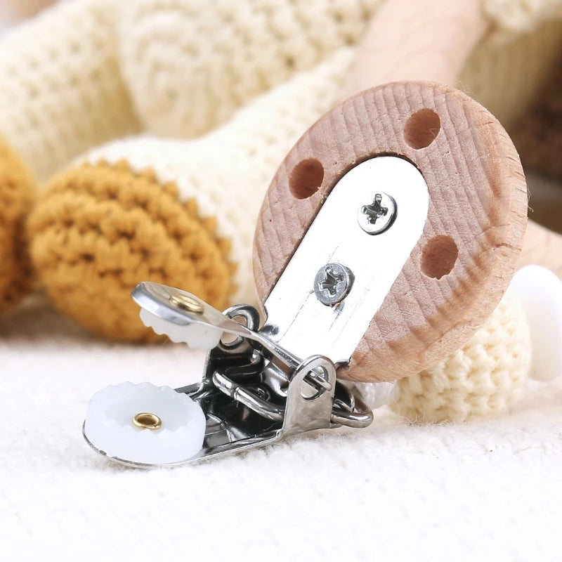 Anneau de dentition en bois pour nouveau-né, jouet en forme de Lion, fait à la main, Animal en peluche, hochet, Clips de sucette, 1 à 4 pièces