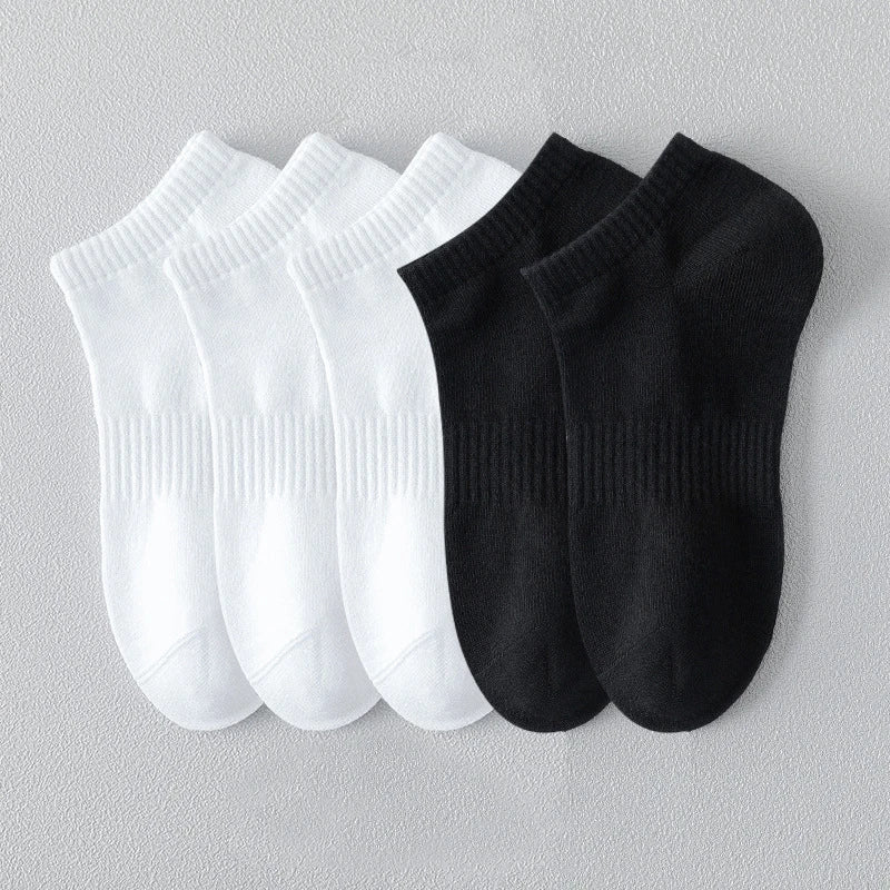 Chaussettes de sport 5 paires 100% coton été hommes femmes chaussettes noir blanc couleur unie Absorption Anti-odeur coupe basse respirante
