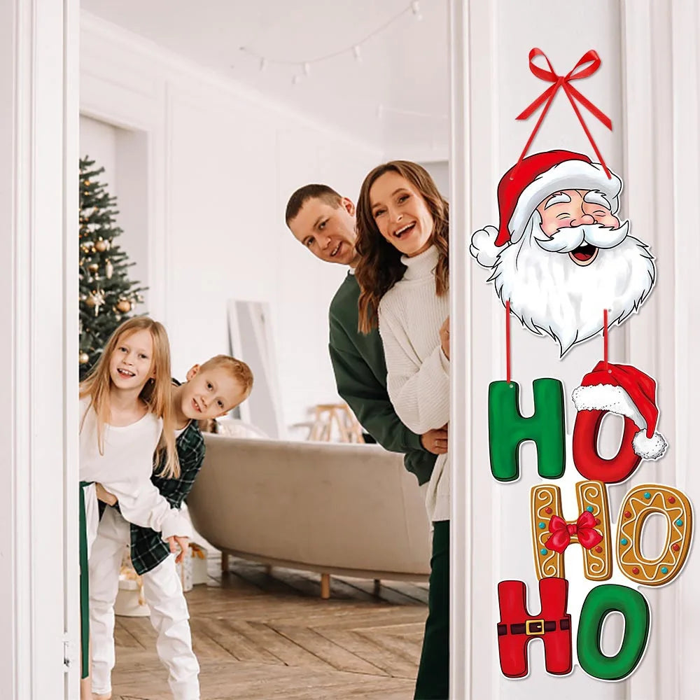 Cintre de porte de Noël avec Père Noël et Bonhomme de Neige – Pendentif suspendu pour sapin et décoration de maison pour Nouvel An et fêtes