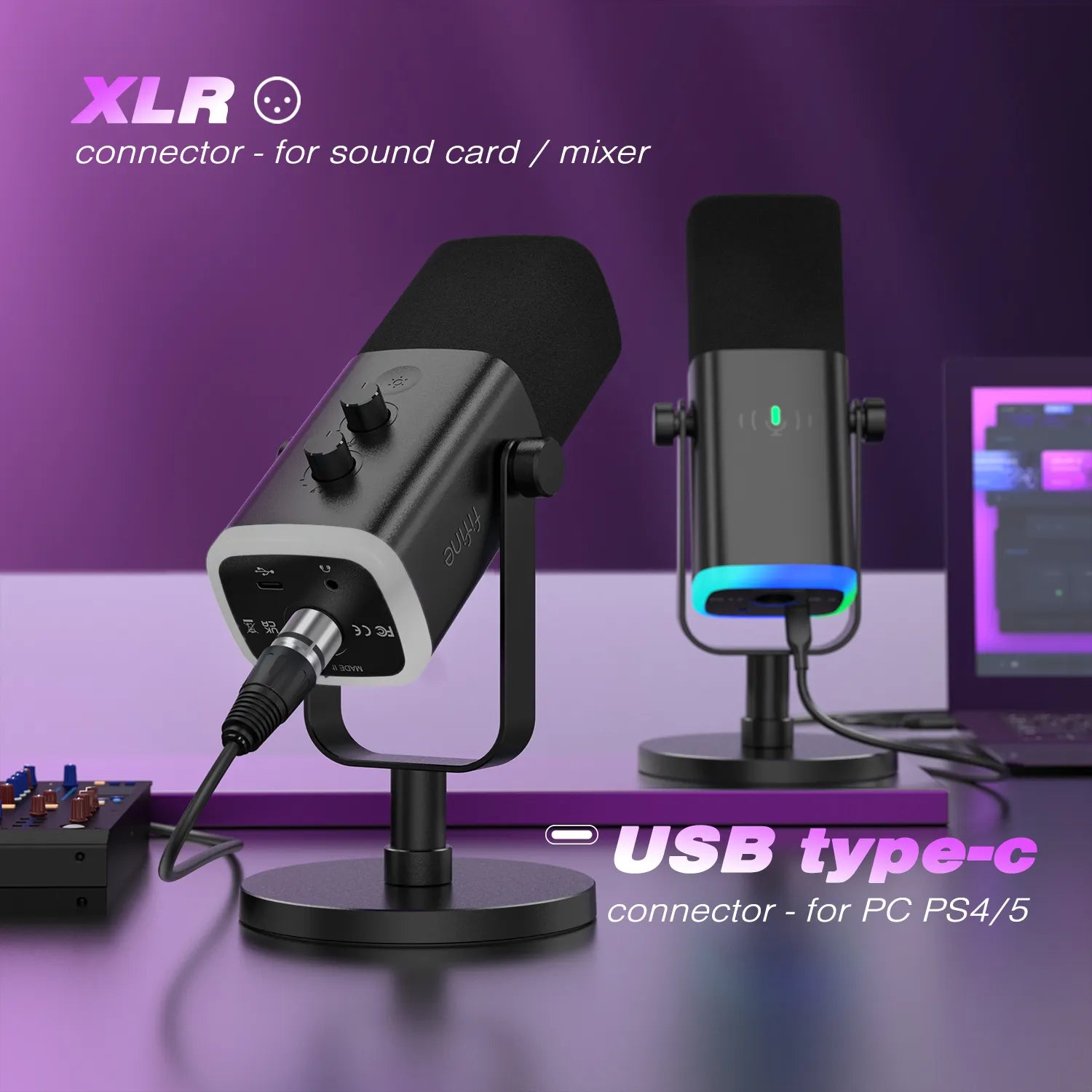 USB/XLR Dynamic Microphone with Touch Mute Button, I/O Controls, for PC PS5/4 Mixer, Gaming Mic, Ampligame AM8
