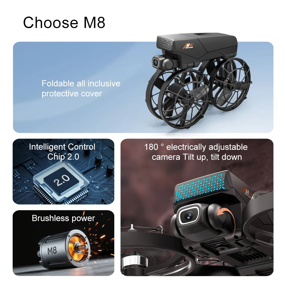 M8 Drone 8K – Caméra HD, Écran Télécommande FPV, Vol Stationnaire, Quadrirotor Pliable